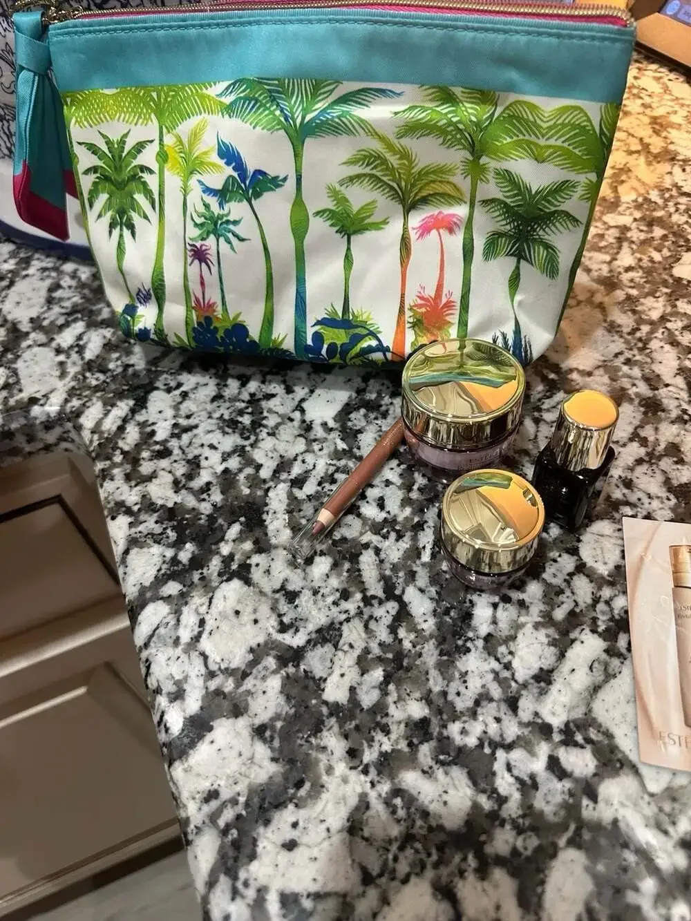 Estee Lauder Tropical Palm Print Cosmetic Bag with Skincare Miniatures